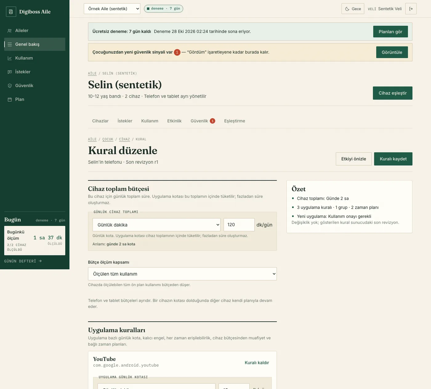 Digiboss Ebeveyn — Web parent panel